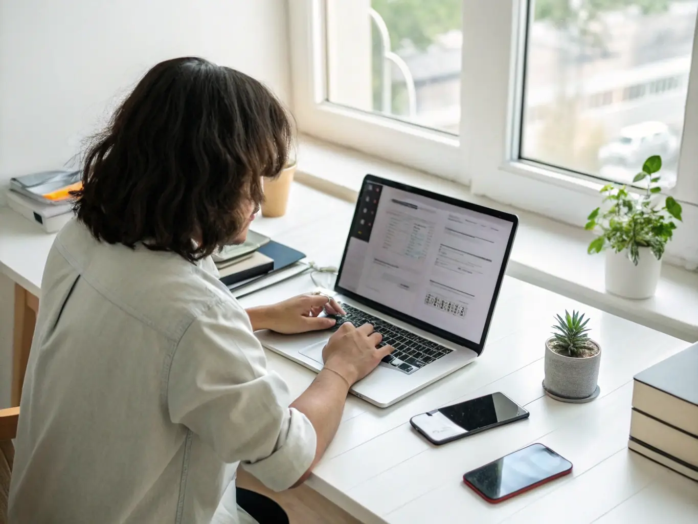 A DNAP professional confidently using a laptop in a modern office setting, researching job opportunities on DNAP.com. The scene conveys focus and career advancement.